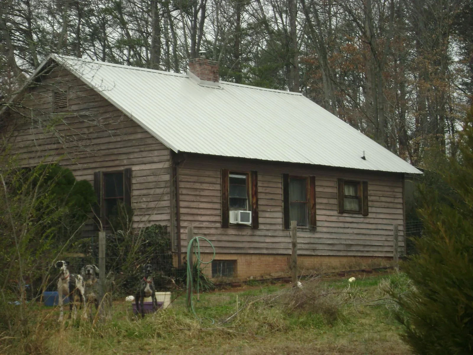 White metal roof on an old wood sided farmhouse, from a Asphalt Shingle Roof Repair job in Isle Of Palms